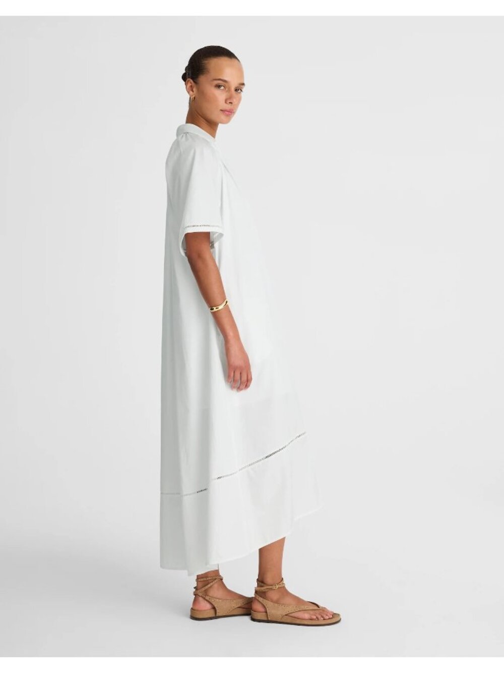 Madewell Poplin Splitneck Midi Shirtdress White XXS Lined Minimalist 100% Cotton - Picture 7 of 16